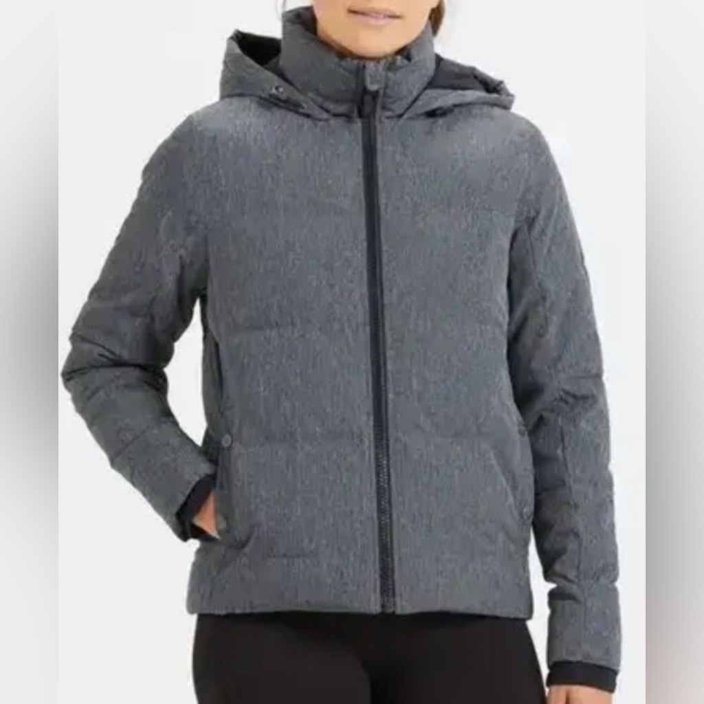 Vuori Pacific Jacket Insulated Hooded Coat Black Linen Texture Gray Women's Xl
